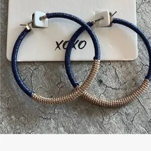 XOXO Navy and Gold Textured Hoop Earrings